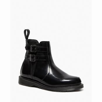 Dr Martens Flora Smooth Kožené Buckle - Cierne Chelsea Cizmy Damske, DR0329